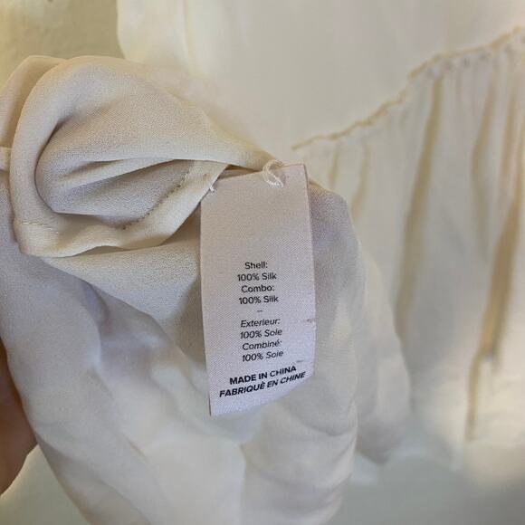 Cinq a Sept White & Black Trim Tie Back Silk Babydoll Peplum Blouse Size Small - Picture 4 of 5